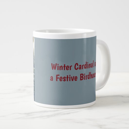 Winterkardinaal op een feestelijk vogelhuisje grote koffiekop (Voorkant rechts)