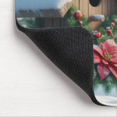 Winterkardinaal op een feestelijk vogelhuisje muismat (Hoek)