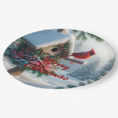 Winterkardinaal op een feestelijk vogelhuisje papieren bordje (Gekanteld)