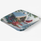 Winterkardinaal op een feestelijk vogelhuisje papieren bordje (Gebogen)
