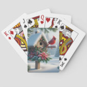 Winterkardinaal op een feestelijk vogelhuisje pokerkaarten (Achterkant)