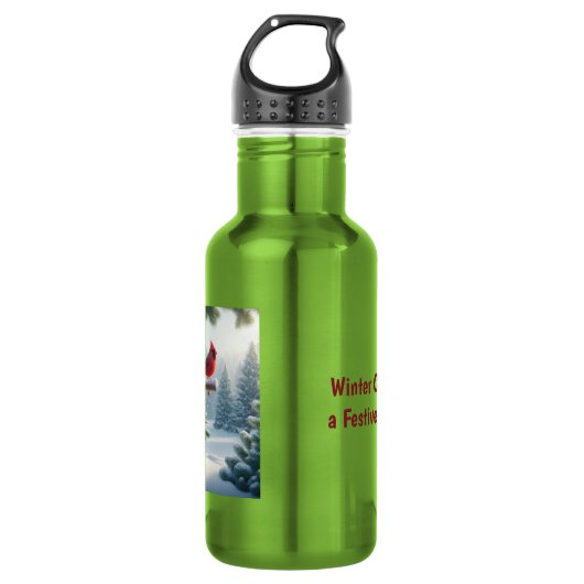 Winterkardinaal op een feestelijk vogelhuisje waterfles  (Voorkant)