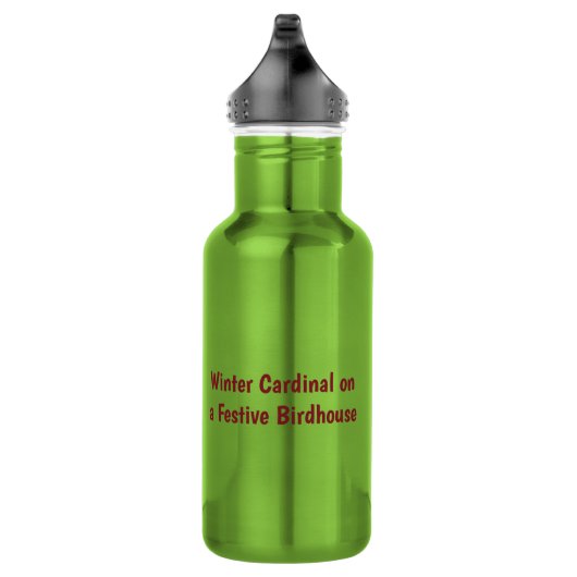 Winterkardinaal op een feestelijk vogelhuisje waterfles  (Rechts)