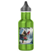 Winterkardinaal op een feestelijk vogelhuisje waterfles  (Links)