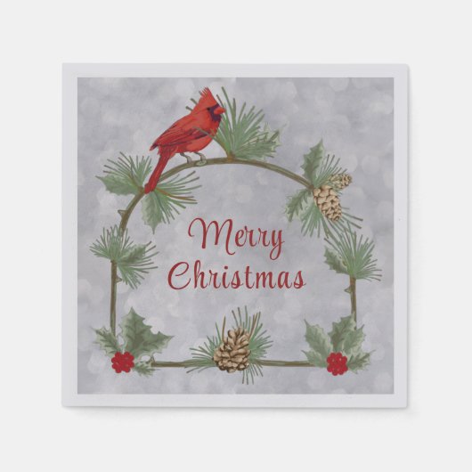 Winterkardinalen en pijnenpapier Napkin Servet (Voorkant)