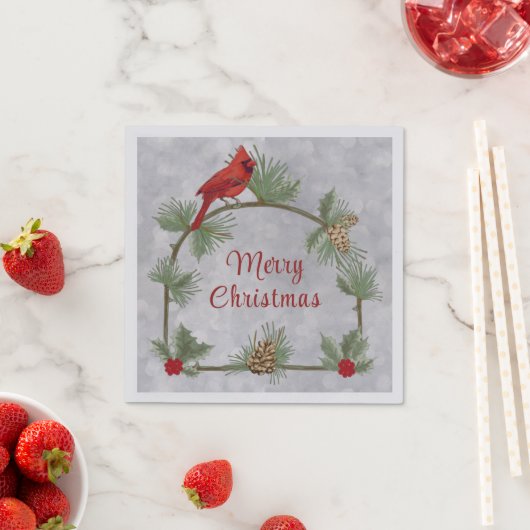 Winterkardinalen en pijnenpapier Napkin Servet (Insitu)