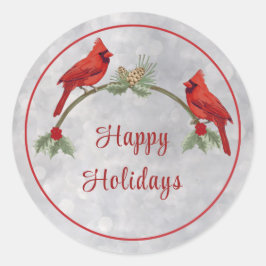Winterkardinalen en pijnenseelbonnen ronde sticker