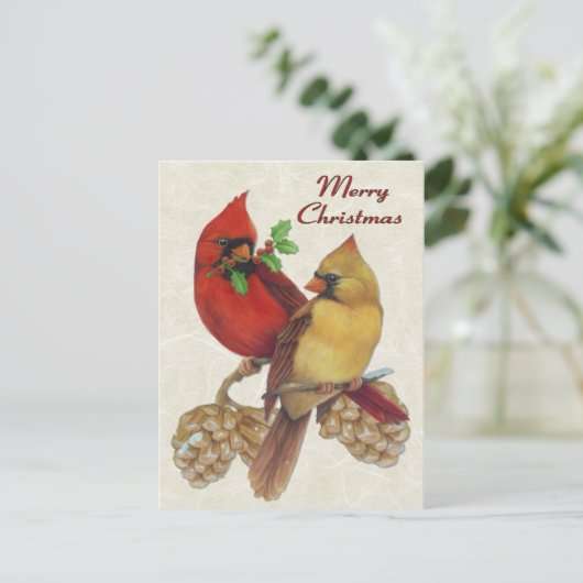 Winterkardinalen Feestdagenkaart (Staand voorkant)