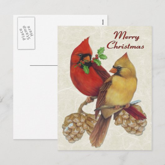 Winterkardinalen Feestdagenkaart (Voorkant / Achterkant)