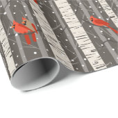 Winterkardinalen in Birch Trees Cadeaupapier (Rol Hoek)
