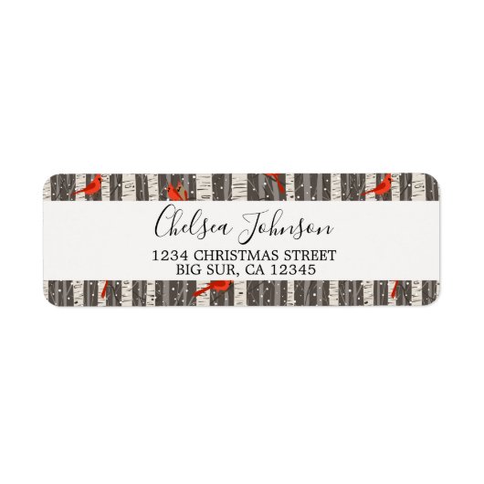 Winterkardinalen in Birch Trees Etiket (Voorkant)