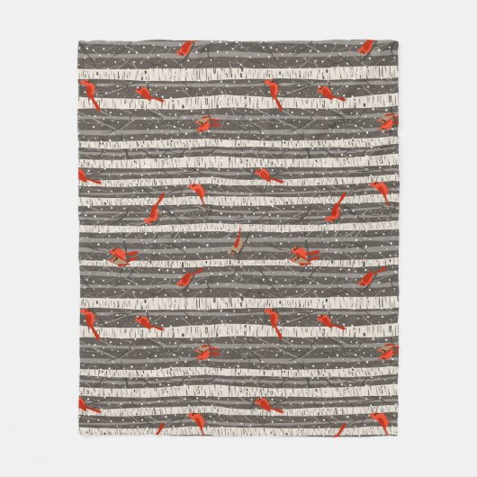 Winterkardinalen in Birch Trees Fleece Deken (Voorkant)