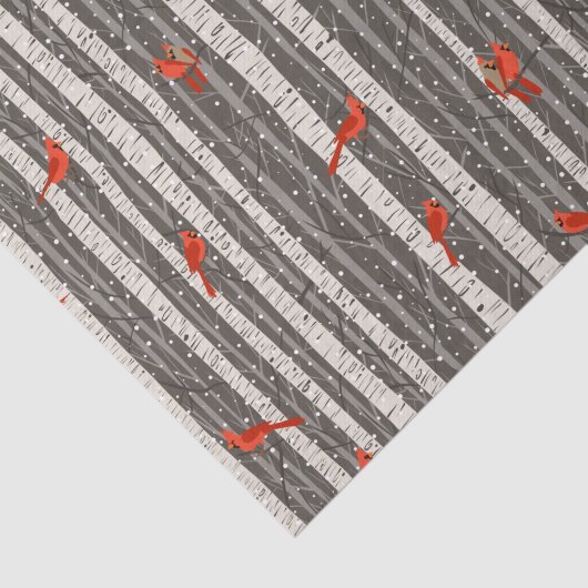 Winterkardinalen in Birch Trees Tissuepapier (Detail)