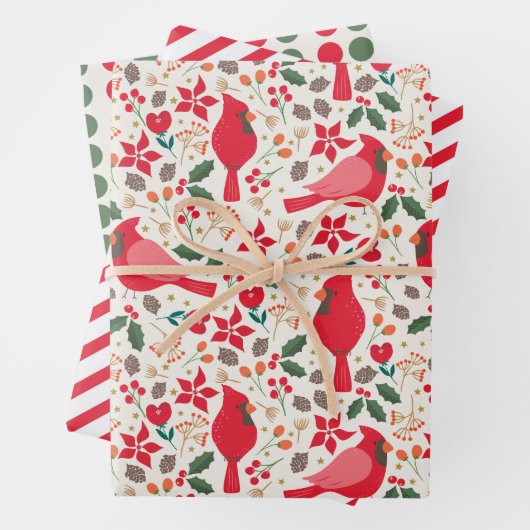 Winterkardinalen Reeks verpakkingspapier van 3 Inpakpapier Vel (In situ)