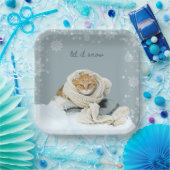 Winterkat Laat het Sneeuwen Vierkante Papieren Bor Papieren Bordje (Feest)