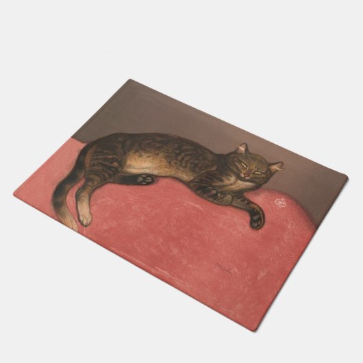 Winterkat op het  kat-portret van het kussen deurmat (Schuin)