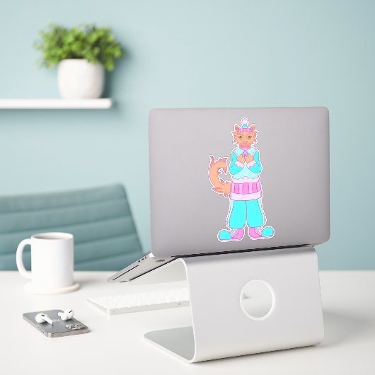 Winterkat Sticker (Laptop op bureau)