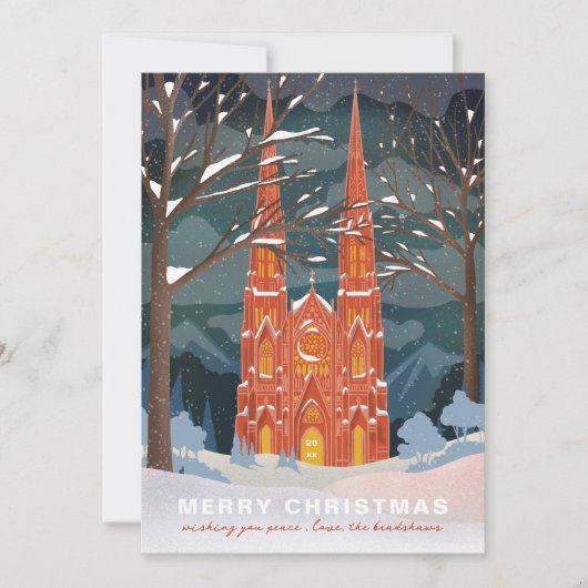 Winterkathedraal geïllustreerd Kerstmis Feestdagenkaart (Voorkant)