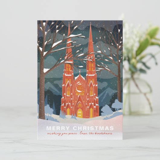 Winterkathedraal geïllustreerd Kerstmis Feestdagenkaart (Staand voorkant)
