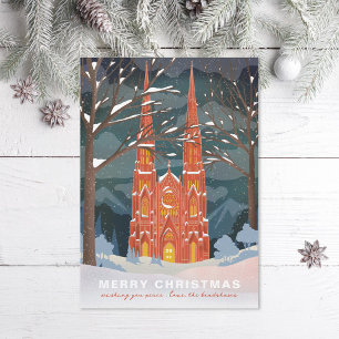 Winterkathedraal geïllustreerd Kerstmis Feestdagenkaart