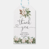 Winterkatoen evergreen baby shower dank u cadeaulabel (Voorkant)