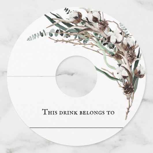 Winterkatoenkerstfeest bruiloft wijnglaslabel (Voorkant)