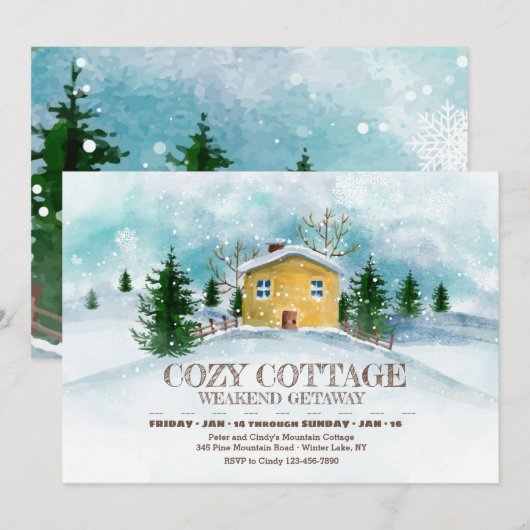 Winterkatoenuitnodiging Kaart (Voorkant / Achterkant)