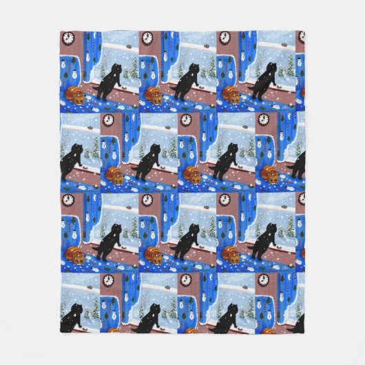 Winterkatten Sneeuwzwarte kat Ginger Tabby Fleece Deken (Voorkant)