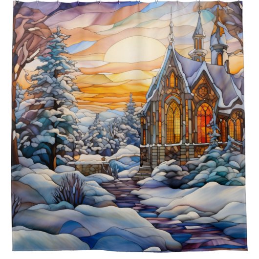 Winterkerk douchegordijn (Voorkant)