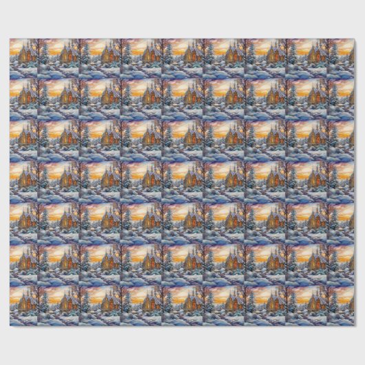 Winterkerk inpakpapier (Vlak)