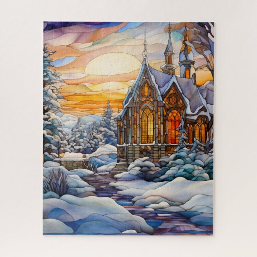 Winterkerk puzzel legpuzzel (Verticaal)