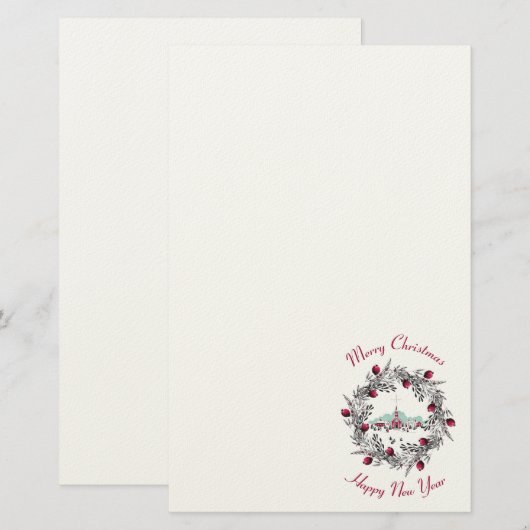 Winterkerkscène met kerstmis Briefpapier (Voorkant / Achterkant)