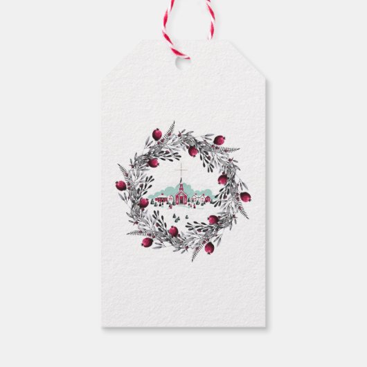  Winterkerkscène met kerstmis Cadeaulabel (Achterkant)