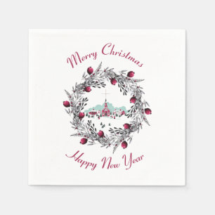 Winterkerkscène met kerstmis Servetten