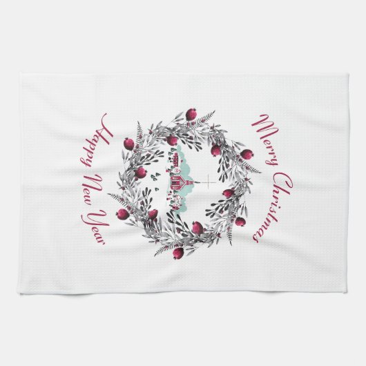  Winterkerkscène met kerstmis Theedoek (Horizontaal)