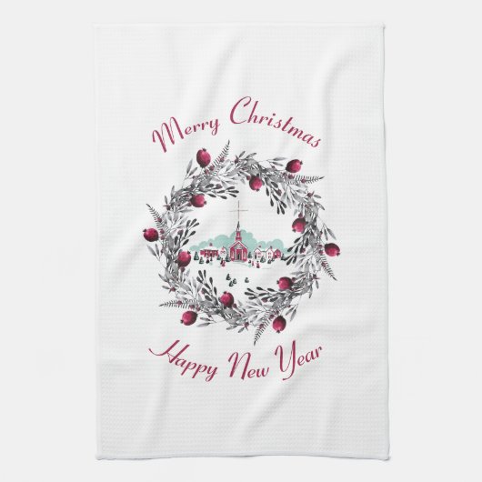  Winterkerkscène met kerstmis Theedoek (Verticaal)