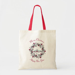Winterkerkscène met kerstmis Tote Bag
