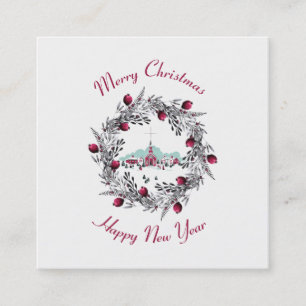  Winterkerkscène met kerstmis Vierkante Visitekaartje