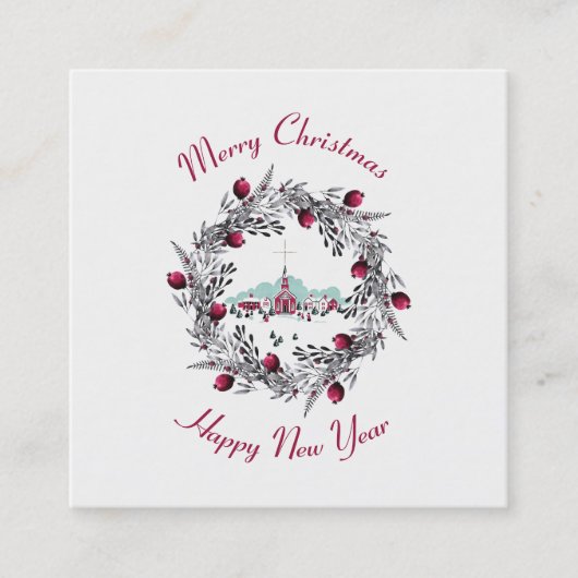  Winterkerkscène met kerstmis Vierkante Visitekaartje (Voorkant)