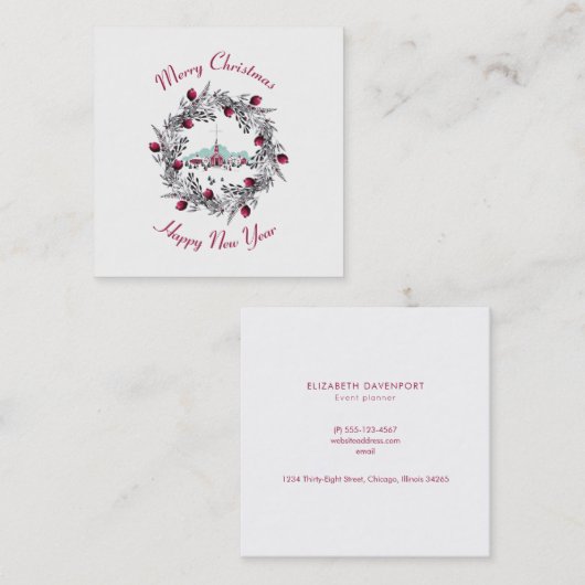  Winterkerkscène met kerstmis Vierkante Visitekaartje (Voorkant / Achterkant)