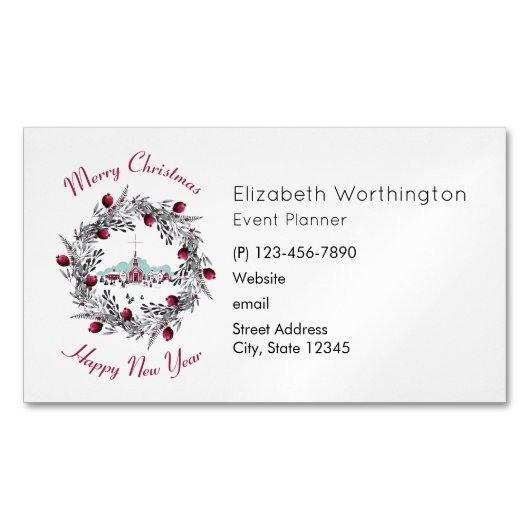  Winterkerkscène met kerstmis Visitekaartje Magneet (Voorkant)