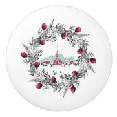 winterkerscène met Floral Wreath Keramische Knop (Voorkant)
