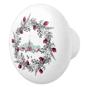  winterkerscène met Floral Wreath Keramische Knop