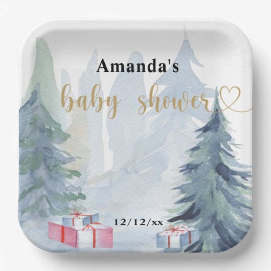 Winterkerst - Baby shower Papieren Bordje (Voorkant)