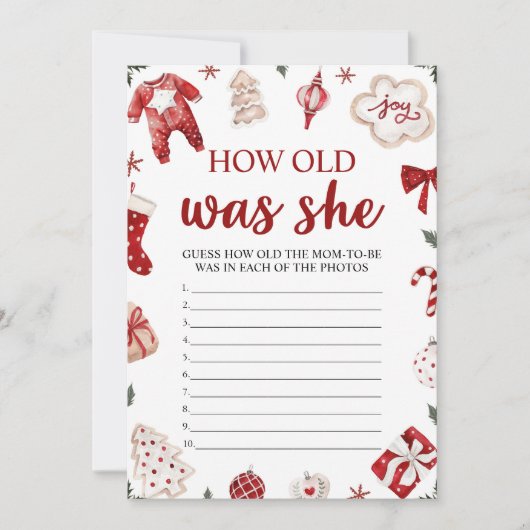 Winterkerst Hoe oud was ze Baby shower spel Kaart (Voorkant)