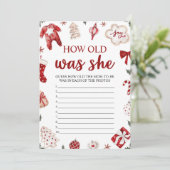 Winterkerst Hoe oud was ze Baby shower spel Kaart (Staand voorkant)