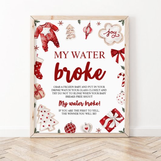 Winterkerst Mijn Water Broke Baby shower Game Poster