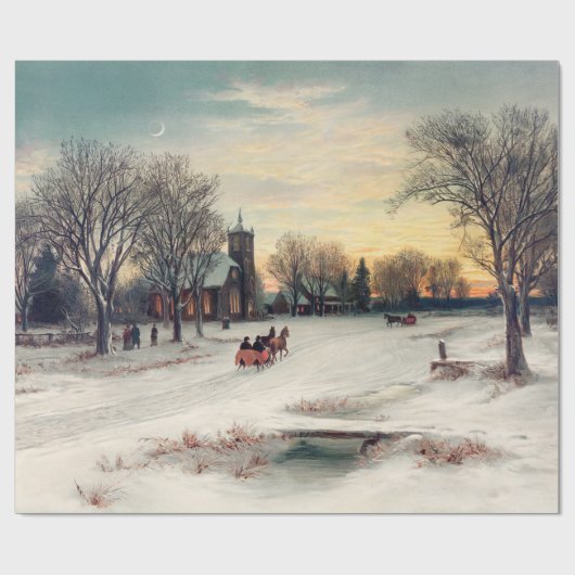  winterkerst per paard en koets cadeaupapier (Vlak)