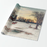 winterkerst per paard en koets cadeaupapier<br><div class="desc">winterkerstsneeuwlandschap met paardenrijtuigen</div>