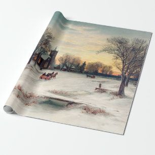 winterkerst per paard en koets cadeaupapier